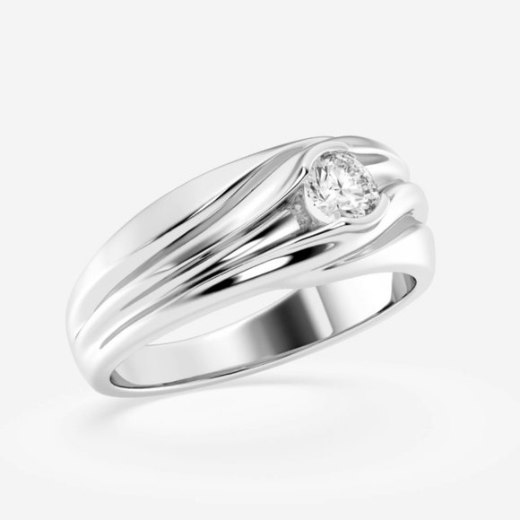 1/2 ctw Round Lab Grown Diamond Men's Solitaire Wedding Band - Picture 2 of 6